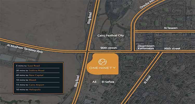 Location of 1 One Ninety New Cairo Egypt - Landmark Sabbour Developments - موقع مشروع واحد شارع التسعين القاهرة الجديدة - لاند مارك صبور للتطوير العقاري