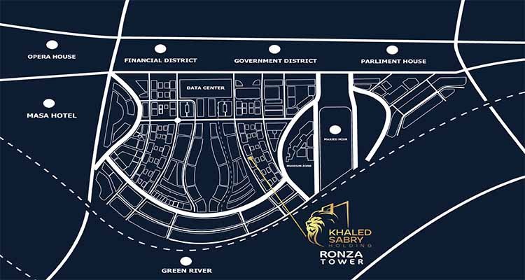 Location of Ronza Tower New Capital by Khaled Sabry Holding - موقع مول رونزا تاور العاصمة الإدارية الجديدة بواسطة خالد صبري للتطوير العقاري